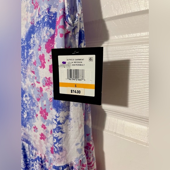 🆕 Ellen Tracy Cobalt Blue & Pink Sleeveless Ruffle Hem Top - Size S - Picture 4 of 5